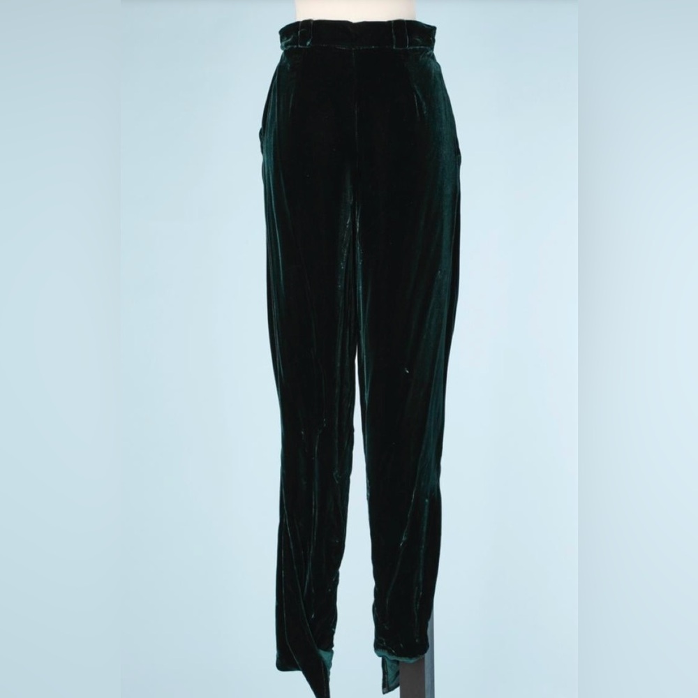 Gianni Versace Bottle Green Velvet Women's Bottle Pants Pockets Sz. 42 Vintage